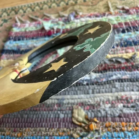 Vintage 90s 11.5" Handcarved Celestial Moon Stars Wall Mirror Indonesia Whimsy - Picture 6 of 16